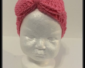 Pink Headband Earwarmer with attached bow - Ready to ship!!