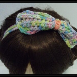 3 strand Crocheted Pastel Hand-dyed Headband with matching attached bow!  Ready to ship! Boho Hippie