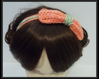 Crocheted Wool Headband: Orange & Lime Hand-Dyed Boho Bow