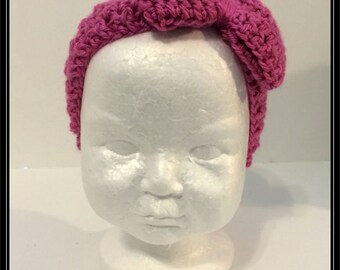 Rose colored Headband Earwarmer with attached bow - Ready to ship!!