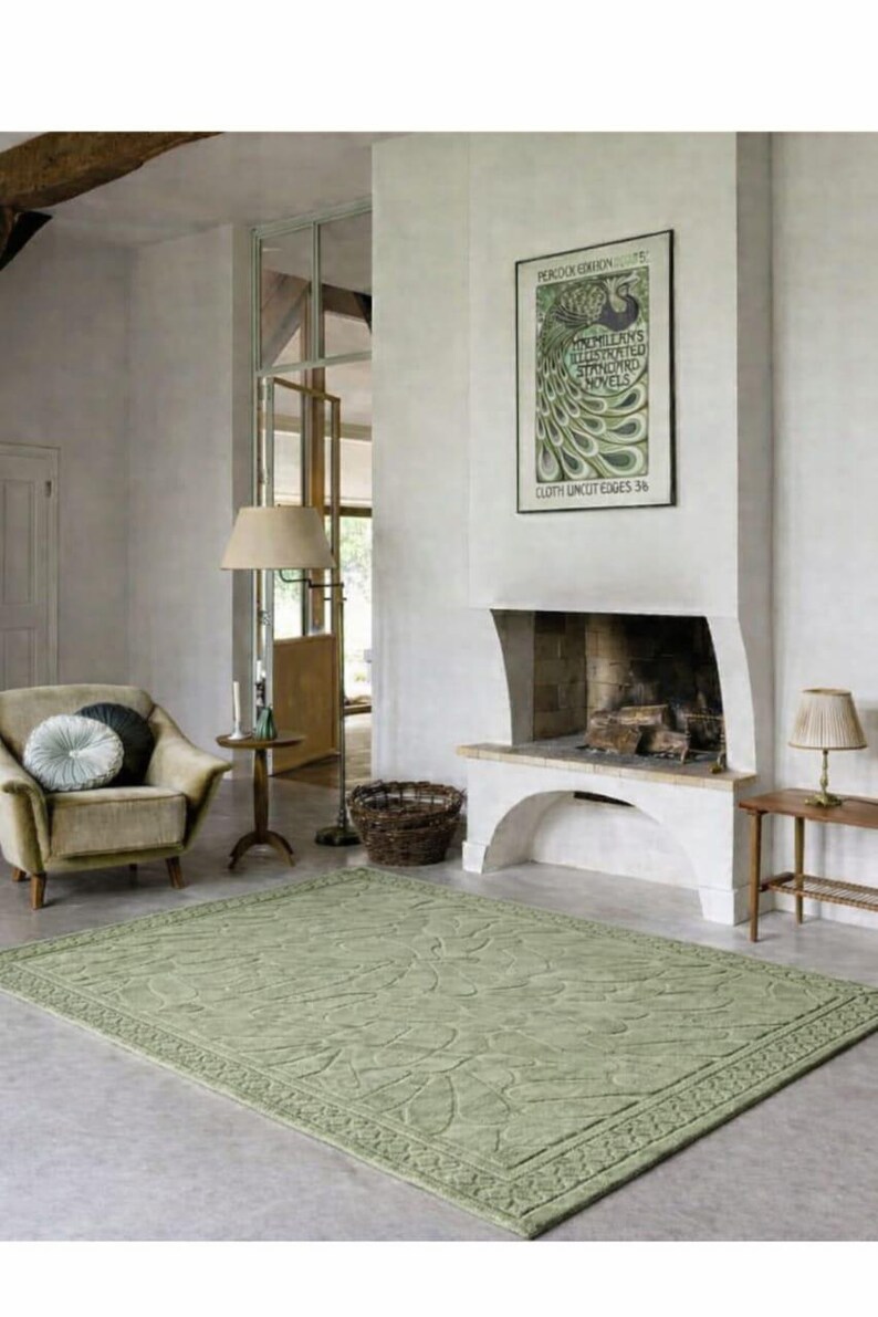 Sage Green Hand Tufted Wool Area Rug, Scandinavian Geometric Design ...