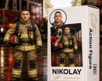 Custom Firefighter Action Figure – Personalized Fireman Doll Gift – 3D Printed Hero Figurine with Custom Face & Name – Gift for Firefighters