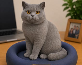 Statuetta di gatto personalizzata da foto / Statua personalizzata per animali domestici con nome / Regalo commemorativo per gatti / Ricordo per amanti dei gatti / Animale domestico stampato in 3D