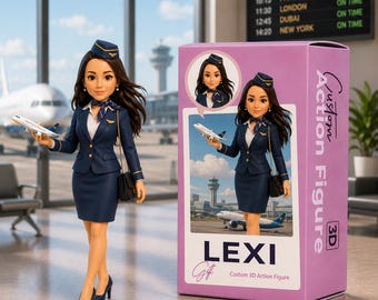 Premium Gift for Flight Attendants & Cabin Crew / Custom 3D Figure from Photo/ Personalized 3D Bobblehead