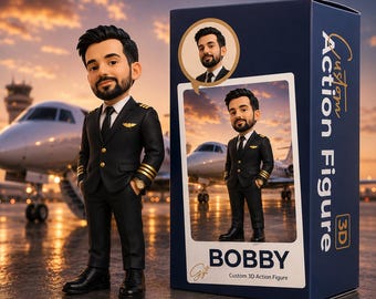 Figurine de pilote personnalisée à partir de la photo | Poupée aviateur personnalisée | Mini-moi pilote 3D | Cadeau unique pour lui | Cadeau pour amateur d'aviation