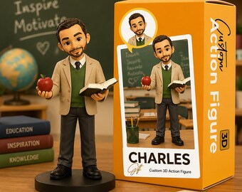 Personalized Teacher Action Figure Gift – Custom 3D Teacher Figure – Unique Appreciation Gift for Male Teacher, Mentor, Professor, Assistant