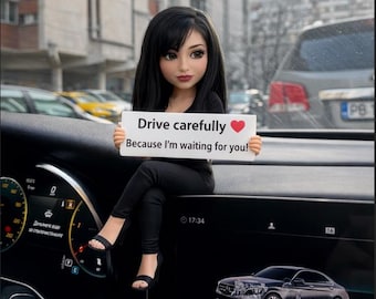 Personalized Car Dashboard Figurine | Custom Bobblehead Gift for Driver | Drive Safe Gift | Cute Mini Doll with Message | Romantic Car Decor