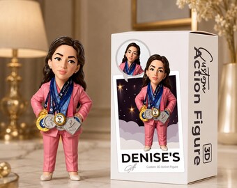 Custom Sports Champion Bobblehead Figurine with Medals – Personalized 3D Action Figure Gift for Athletes, Gymnastics Champion, Mini Me Doll