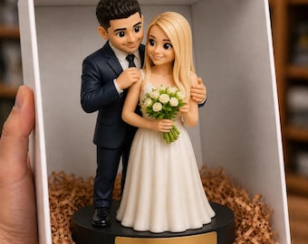 Custom Wedding Cake Topper – Personalized 3D Couple Figurine from Photo – Unique Bride and Groom Keepsake