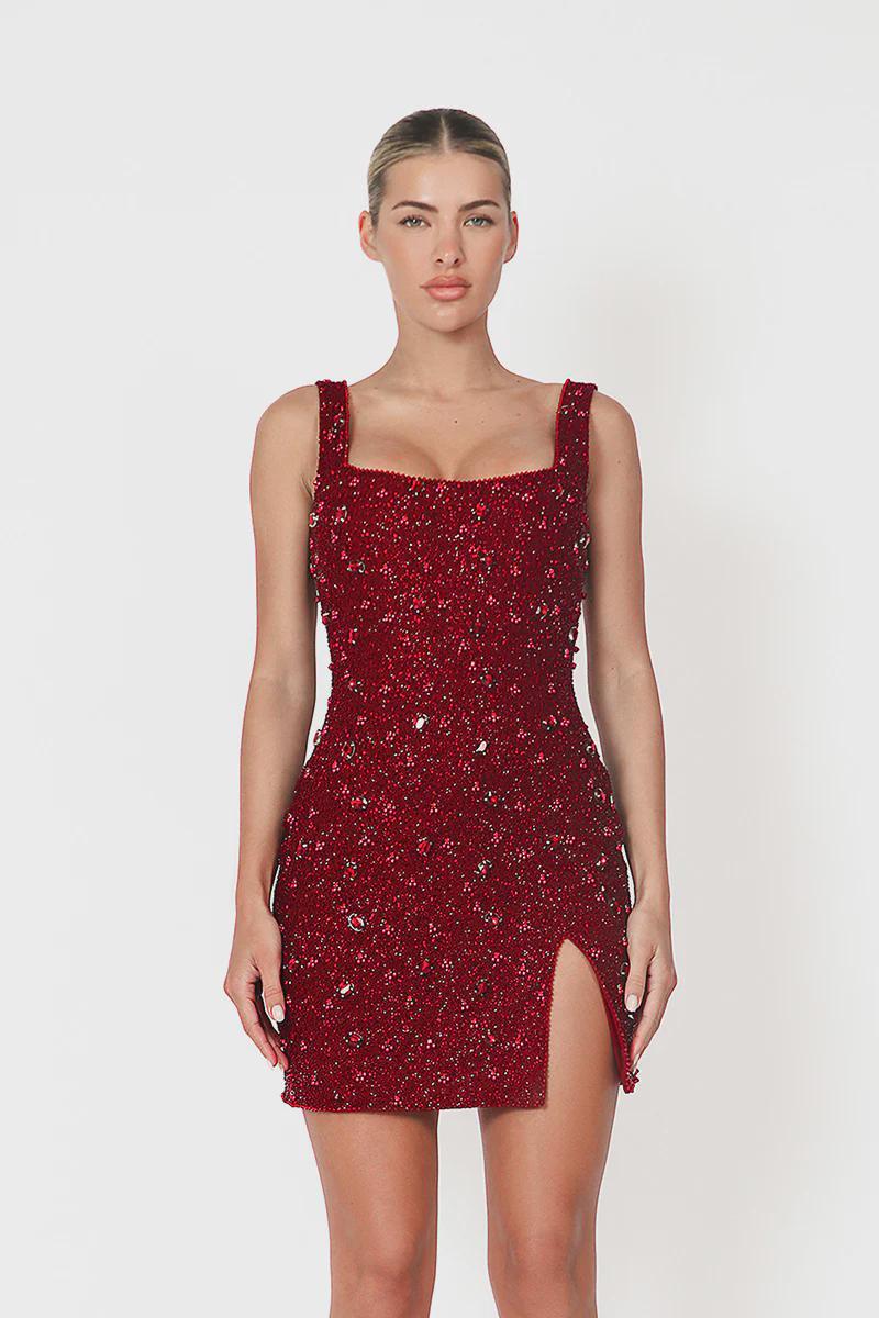 mini tight hoco dresses Sexy Deep V neck Sequins Appliques Short Homecoming Dress Tight QH2527 US4 / Pink
