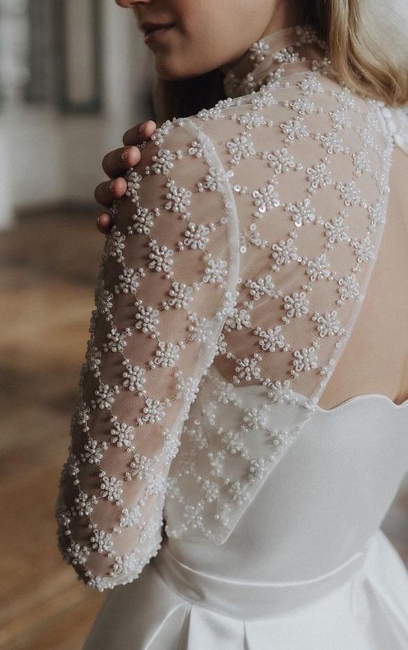 Lace Mock Neck Long Sleeve Bridal Gown - Etsy