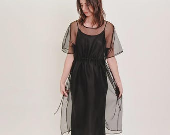 Silk Organza Dress with Drawstring Waist