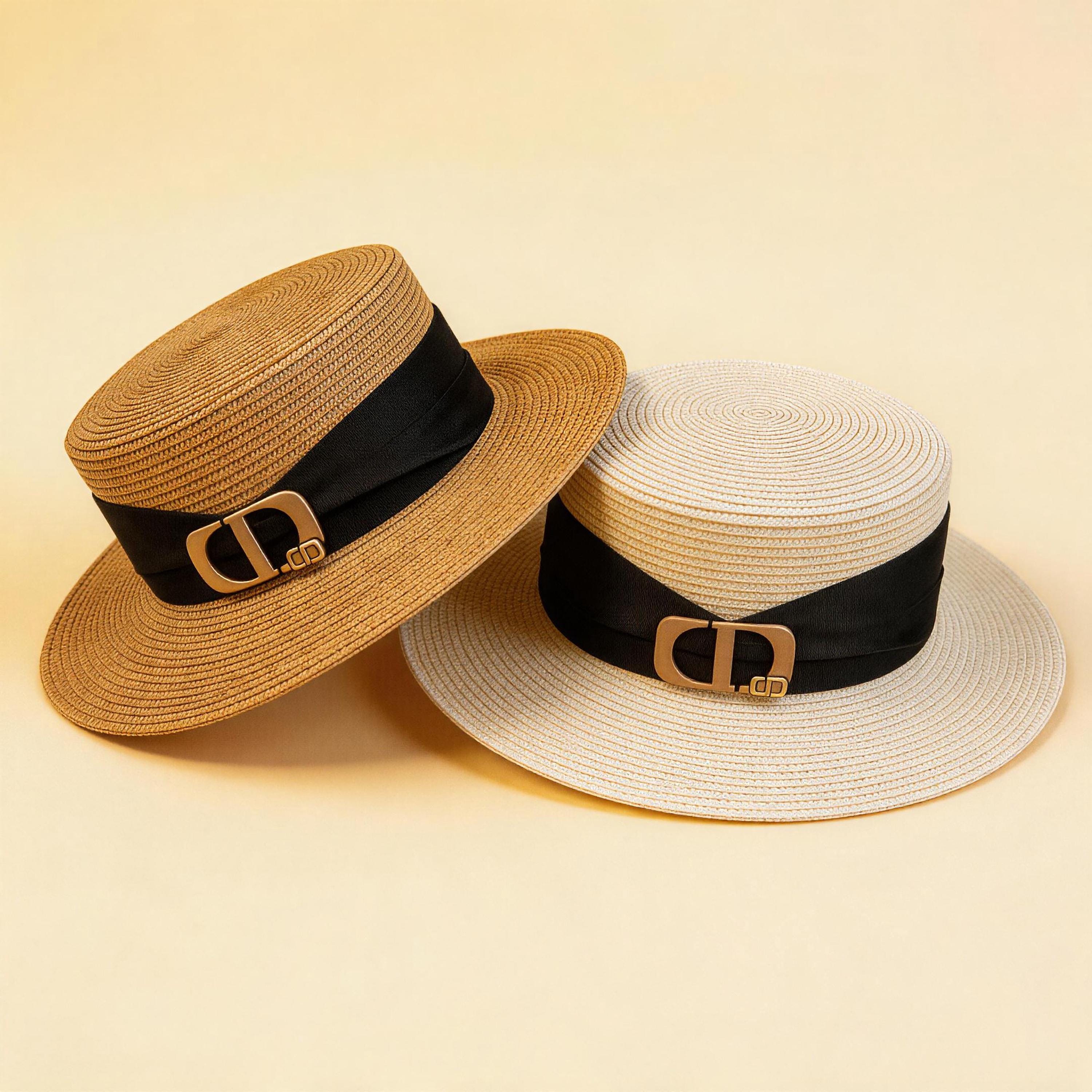 Dior Tan Straw Boater with Navy Christian Dior Band and Crystal Trim Dior Straw Hat - Etsy Canada main image 3
