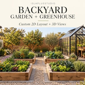 Custom Vegetable Garden & Greenhouse Design: Backyard Layout and 3D Views