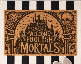 Welcome Foolish Mortals Doormat Funny Halloween Outdoor Mat Ghosts Home Decor Flocked Coir