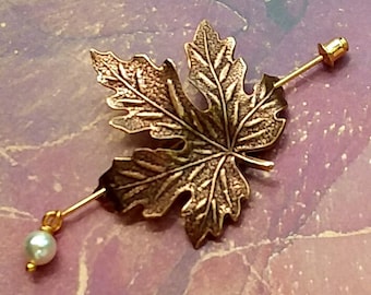 SALE Copper Maple Leaf Shawl Pin, gold stuck pin, scarf pin, sweater pin, autumn