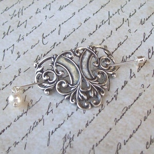 Celtic Shawl Pin, Celtic Lapel Pin, silver shawl pin, scroll, stick pin, hat pin, Irish, fall fashion, silver scarf pin image 1