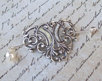 Celtic Shawl Pin, Celtic Lapel Pin, silver shawl pin, scroll, stick pin, hat pin, Irish, fall fashion, silver scarf pin