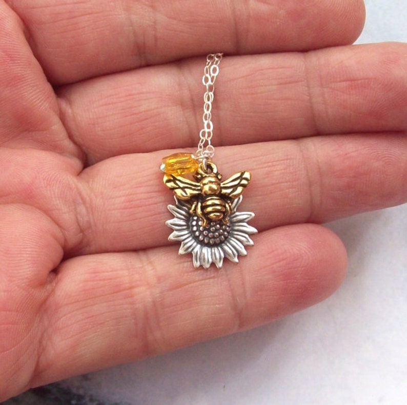 Gold Bee Necklace Sunflower Necklace yellow butterfly Etsy