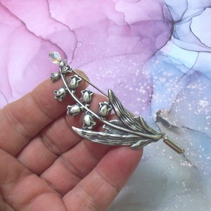 Flower Shawl Pin, Flower Scarf Pin, lily of the valley, silver shawl pin, oxidized, silver filled, fall fashion, leaf, floral