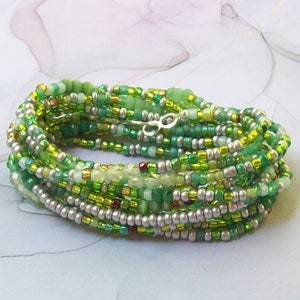 SALE Peridot Long Wrap Bracelet, green beaded wrap, wrap necklace, gemstone, long, beaded necklace, bohemian, seed beads, peridot green
