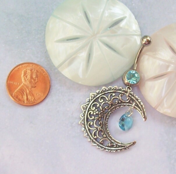 Moon Belly Ring Silver Belly Ring Wiccan Belly Dancer Etsy