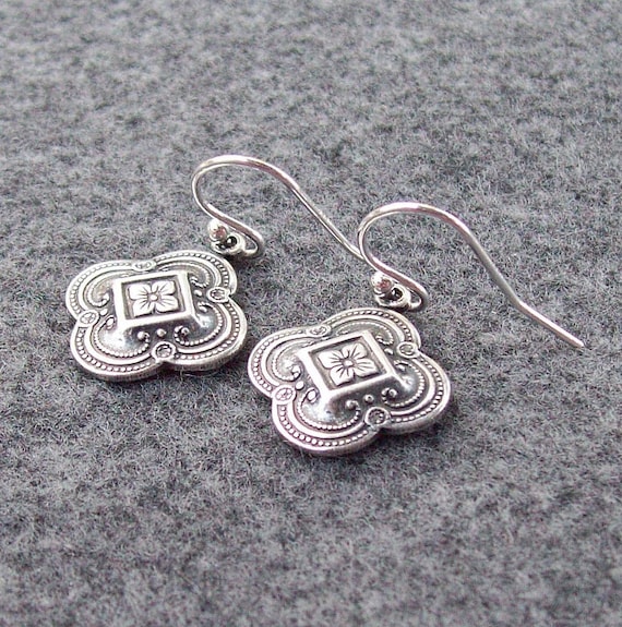 Silver Celtic Earrings, Clover Earrings, Silver Earrings, sterling silver wires, four leaf clover, fashion, bridal