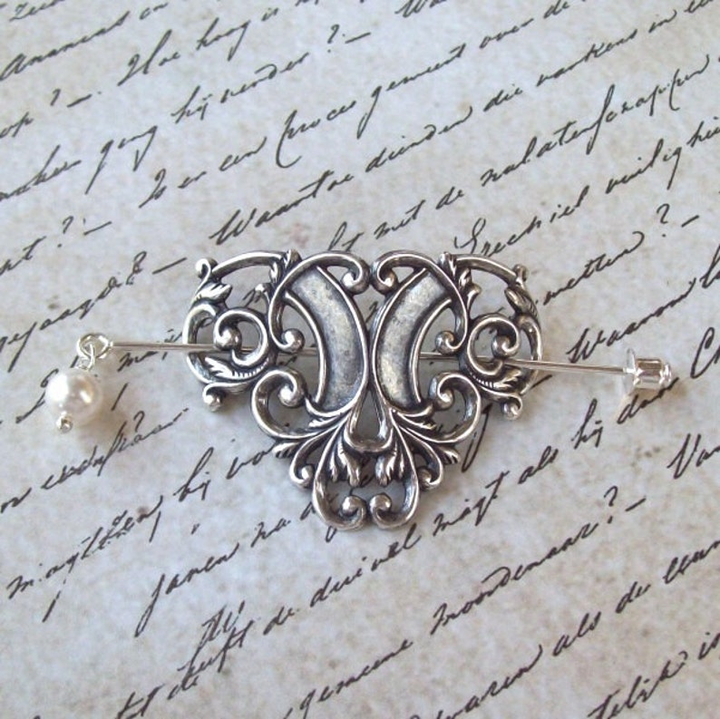 Celtic Shawl Pin, Celtic Lapel Pin, silver shawl pin, scroll, stick pin, hat pin, Irish, fall fashion, silver scarf pin image 2