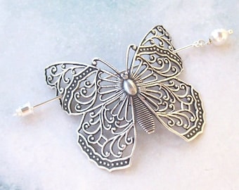 Butterfly Shawl Pin, Bug Lapel Pin, silver shawl pin, sweater pin, filigree, insect stick pin, silver butterfly, fall fashion, scarf pin