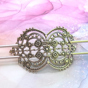 Silver Victorian Hair Slide, Victorian Filigree Hair Slide, silver brass, cross, hair stick, 2 pins, hair pin, oxidized, filigree