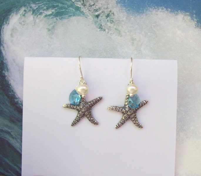 Starfish Earrings Tropical Earrings Aqua Blue Earrings - Etsy