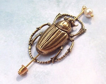 Gold Scarab Shawl Pin, Beetle Lapel Pin, gold shawl pin, stick pin, hat pin, fall fashion, gold scarf pin