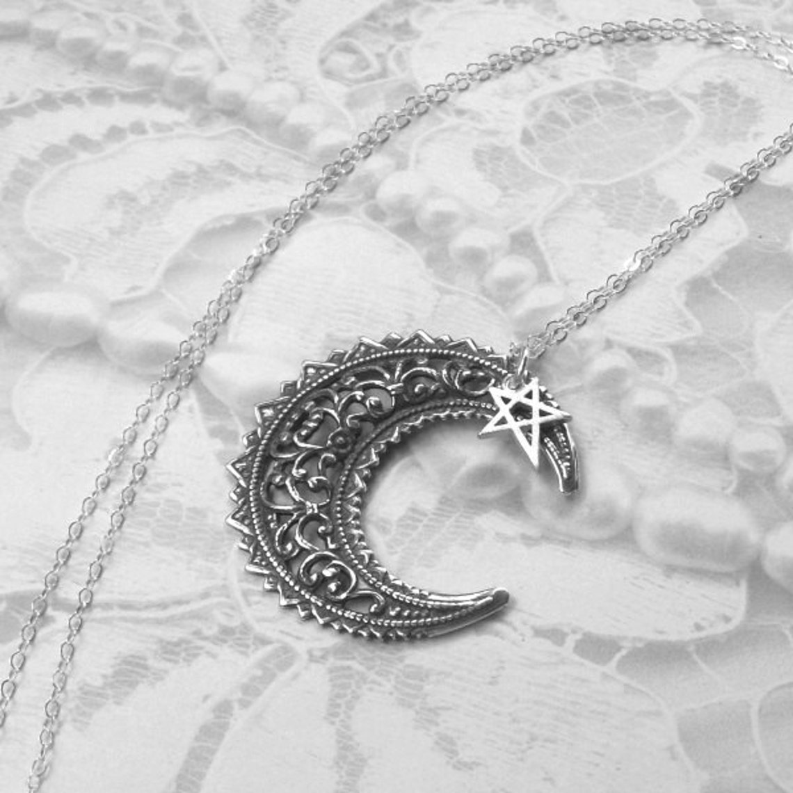 Crescent Moon Necklace Moon and Star Necklace sterling Etsy