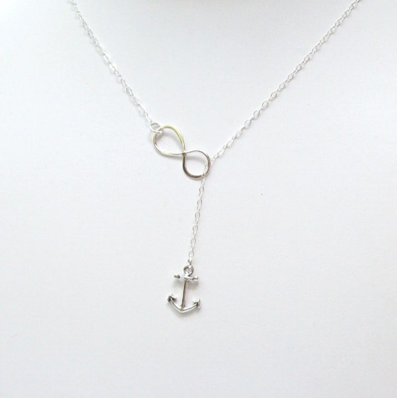 Anchor and Infinity Necklace, Infinity Lariat Necklace, Anchor Necklace, sterling silver, spring, bridal jewelry, weddings, nautical image 3