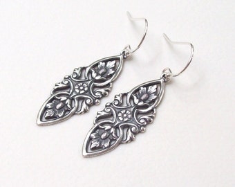 Silver Victorian Earrings, Sterling Earrings, Filigree Earrings, french hooks, vintage style, dangle, fall fashion, silver earrings, 925