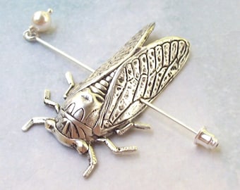 Cicada Shawl Pin, Bug Lapel Pin, silver shawl pin, sweater pin, moth, insect stick pin, hat pin, fall fashion, scarf pin