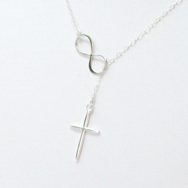 Cross and Infinity Necklace, Infinity Lariat Necklace, Cross Necklace, sterling silver, spring, bridal jewelry, weddings, infinite love