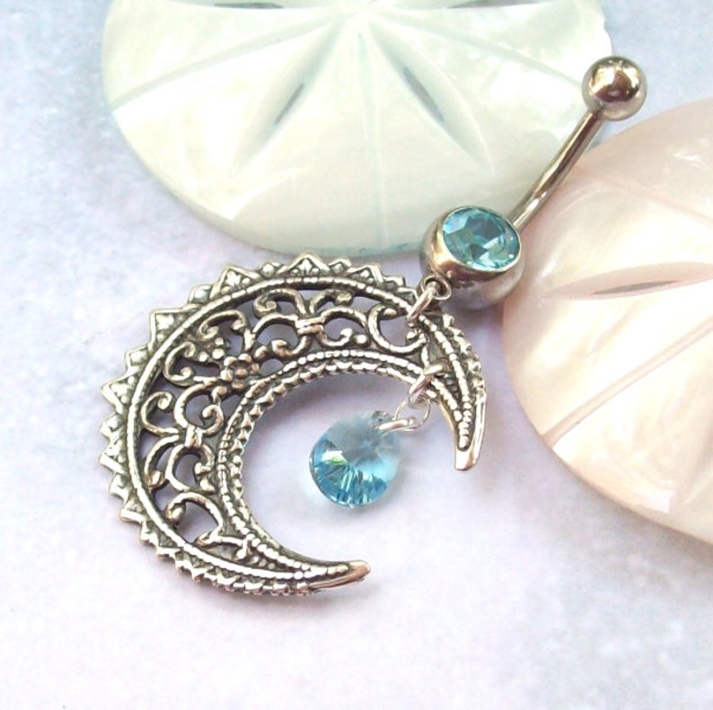 Moon Belly Ring Silver Belly Ring Wiccan Belly Dancer Etsy