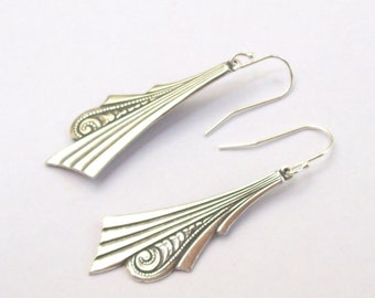Silver Earrings, Art Nouveau Earrings, sterling , french hooks, vintage style, dangle, art deco, fashion, 925