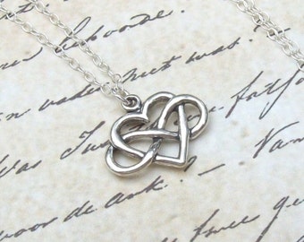 Silver Infinity Heart Necklace, Infinity Necklace, sterling silver, eternal love, spring fashion, bridal, love, sterling heart, weddings