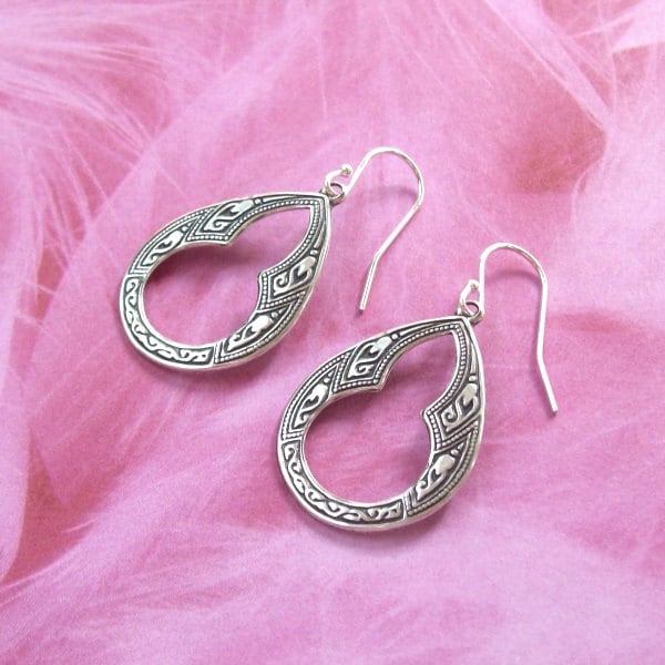 Silver Celtic Earrings, Teardrop Earrings, Silver Earrings, sterling silver, 925 stamped, hoops, fashion, bridal, weddings