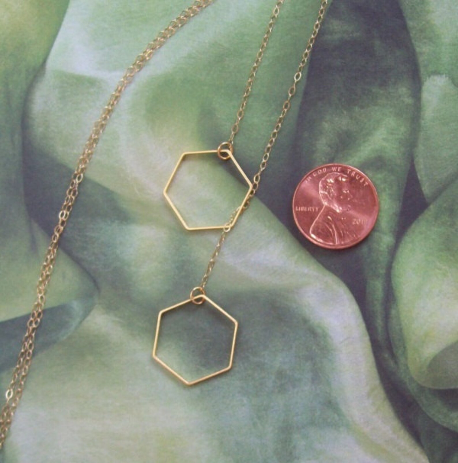 Gold Hexagon Necklace Geometric Necklace 14K gold Etsy