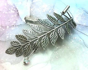 Silver Fern Shawl Pin, Leaf Scarf Pin, silver shawl pin, branch, oxidized, scarf pin, silver sweater pin, antique design