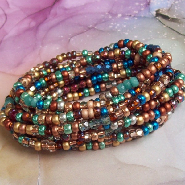 Mermaid Long Wrap Necklace, tropical, beaded wrap, blue, aqua wrap bracelet, gemstone, long, beaded necklace, boho, peacock,