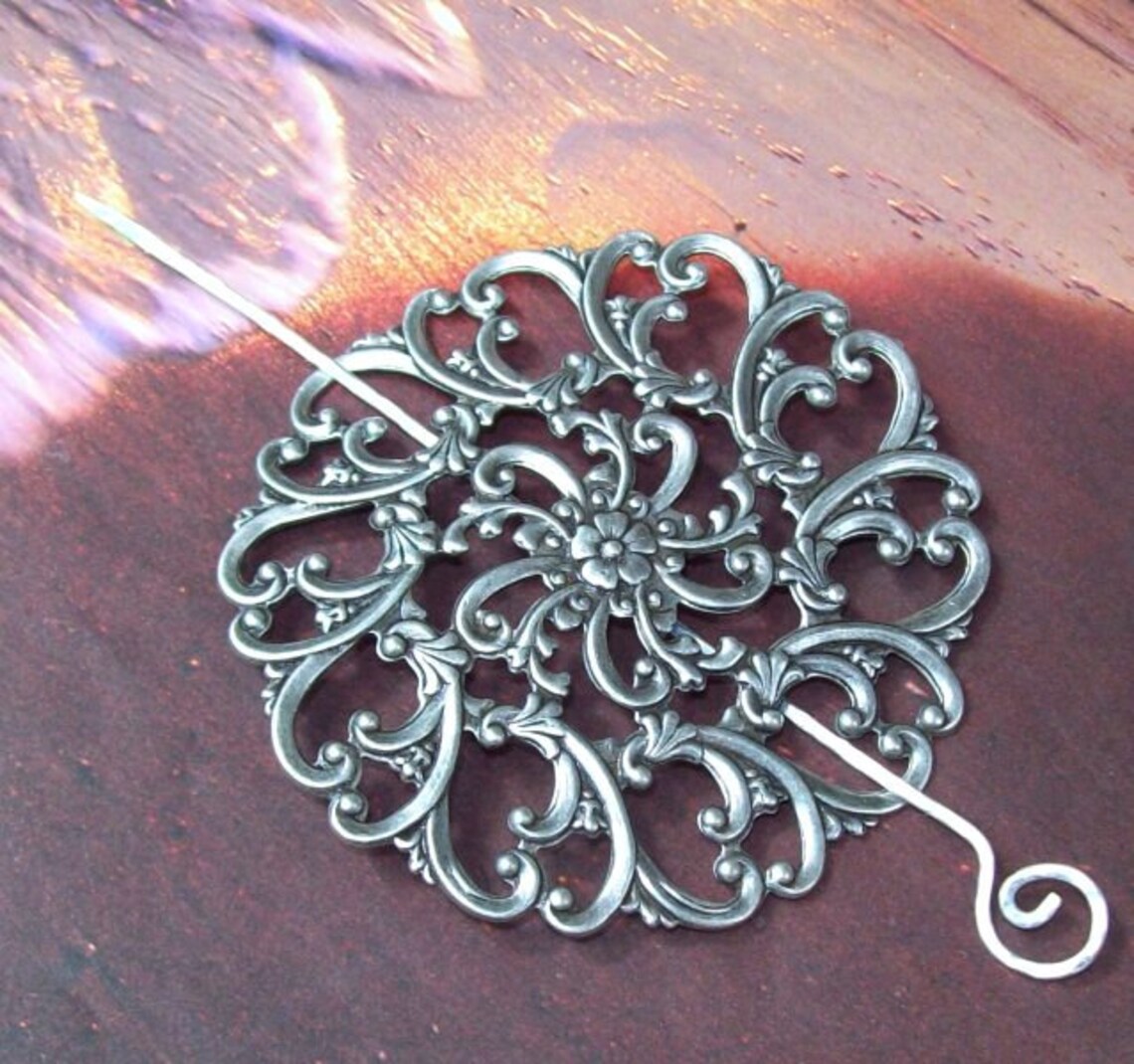 Silver Shawl Pin Filigree Shawl Pin silver scarf pin Etsy