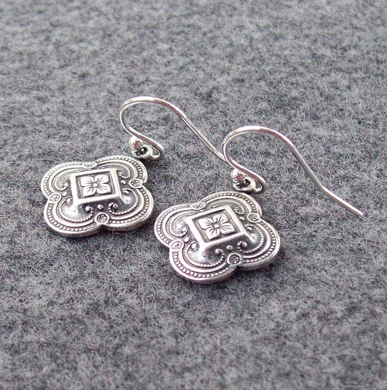 Silver Celtic Earrings, Clover Earrings, Silver Earrings, sterling silver wires, 925, four leaf clover, fashion, bridal image 5