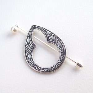 Silver Celtic Scarf Pin, Celtic Shawl Pin, Hair slide, lapel pin, stick pin, hat pin, spring fashion, silver shawl pin, white perl, matte