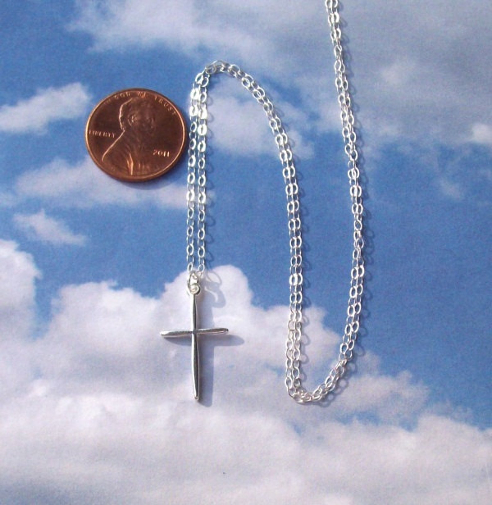 Sterling Silver Cross Necklace Cross Charm Necklace Fall Etsy