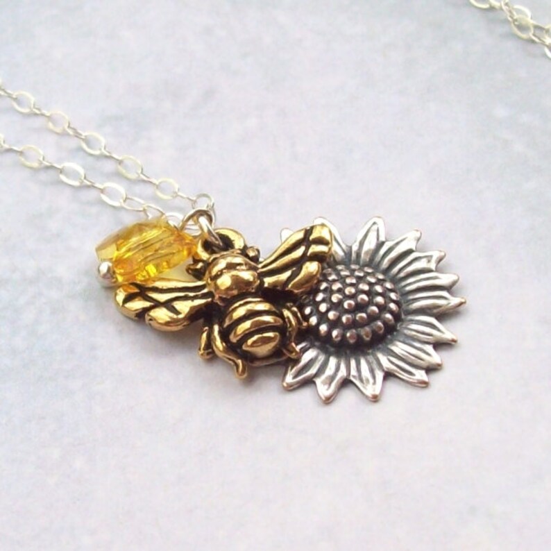 Gold Bee Necklace Sunflower Necklace yellow butterfly Etsy