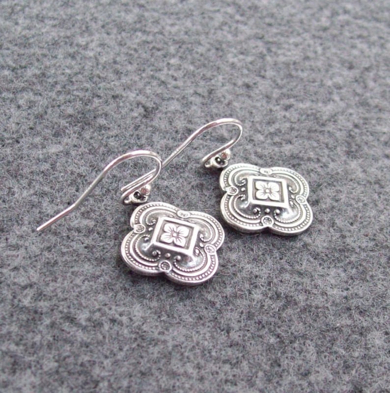 Silver Celtic Earrings, Clover Earrings, Silver Earrings, sterling silver wires, 925, four leaf clover, fashion, bridal image 4